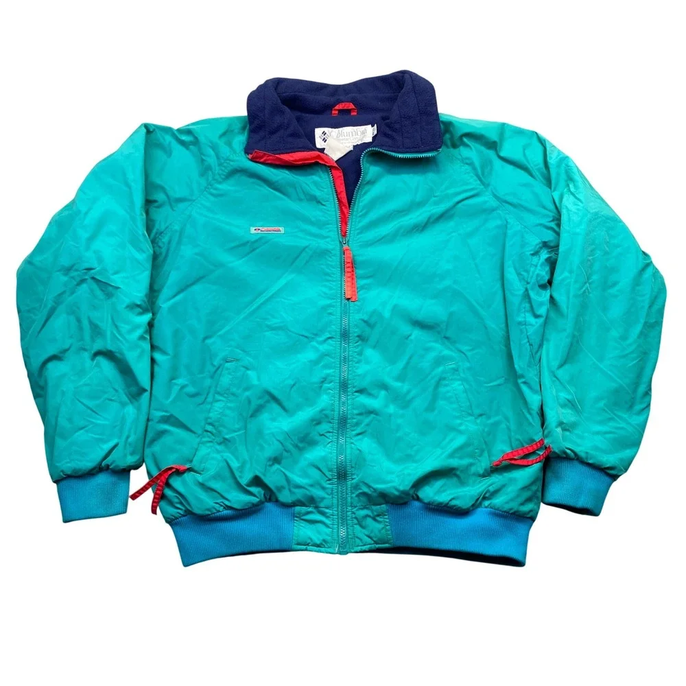 Vintage Columbia Sportswear Teal Green Windbreaker Jacket Mens Large Tall Radial